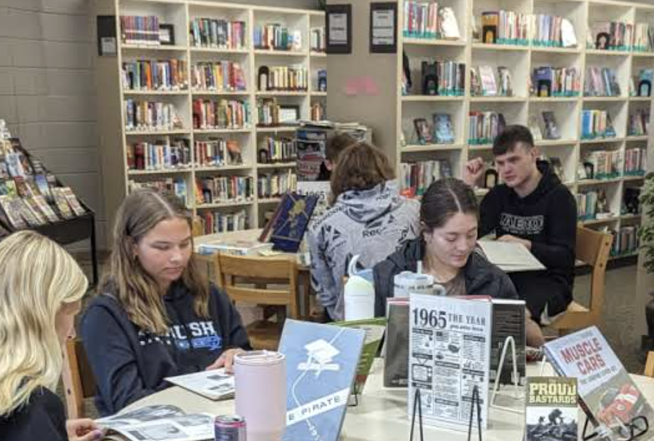 students in library
