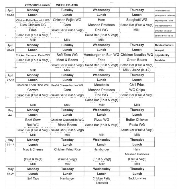 Lunch Menu