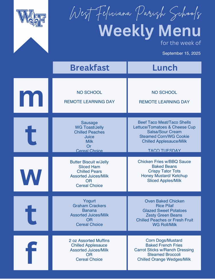 Lunch menu for 9/15/2025