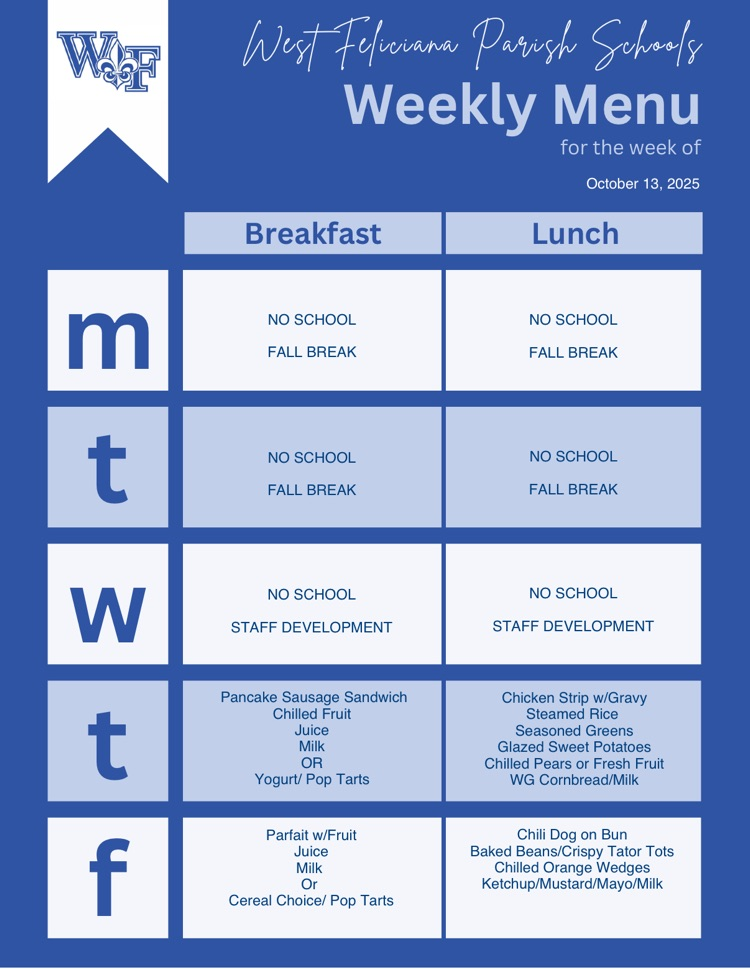 menu for week of 10/13