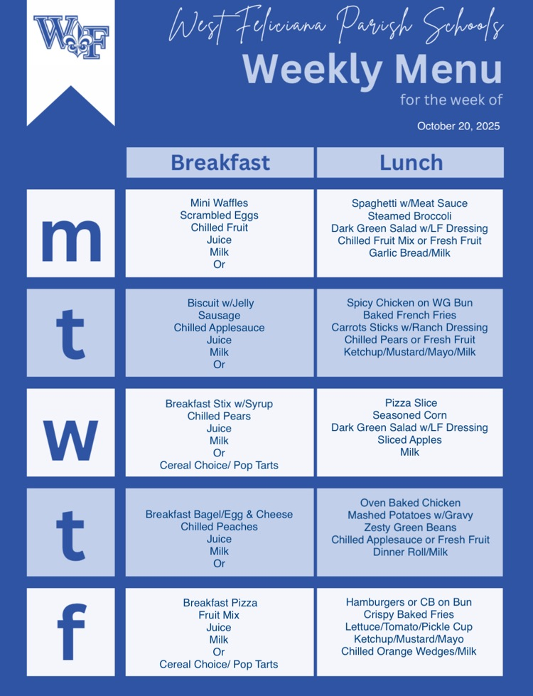 WFHS Weekly Menu: October 20-24 🎃