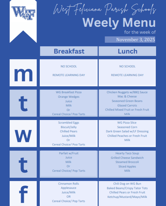 WFHS Weekly Menu: November 3-7 ⚜💙
