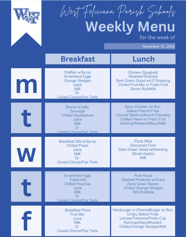 WFHS Weekly Menus: November 10-14 🍕🍔