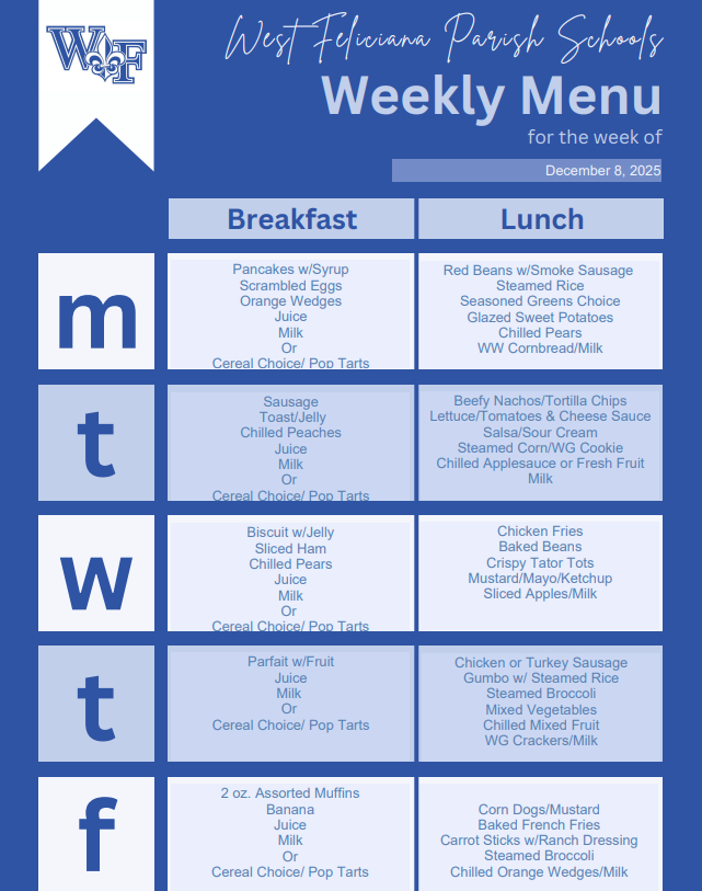 WFHS Weekly Menus: December 8-12 🍲🌮