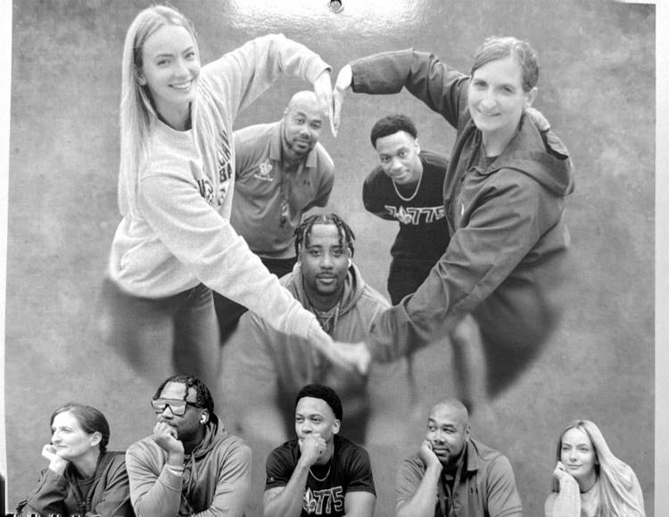 Staff members pose for classic photo shoot