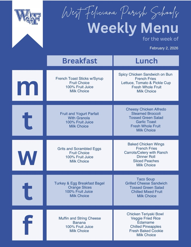 menu for week of 2/2/26