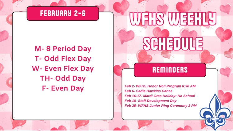 WFHS Weekly Menu: February 2-6🍗🌮🥣