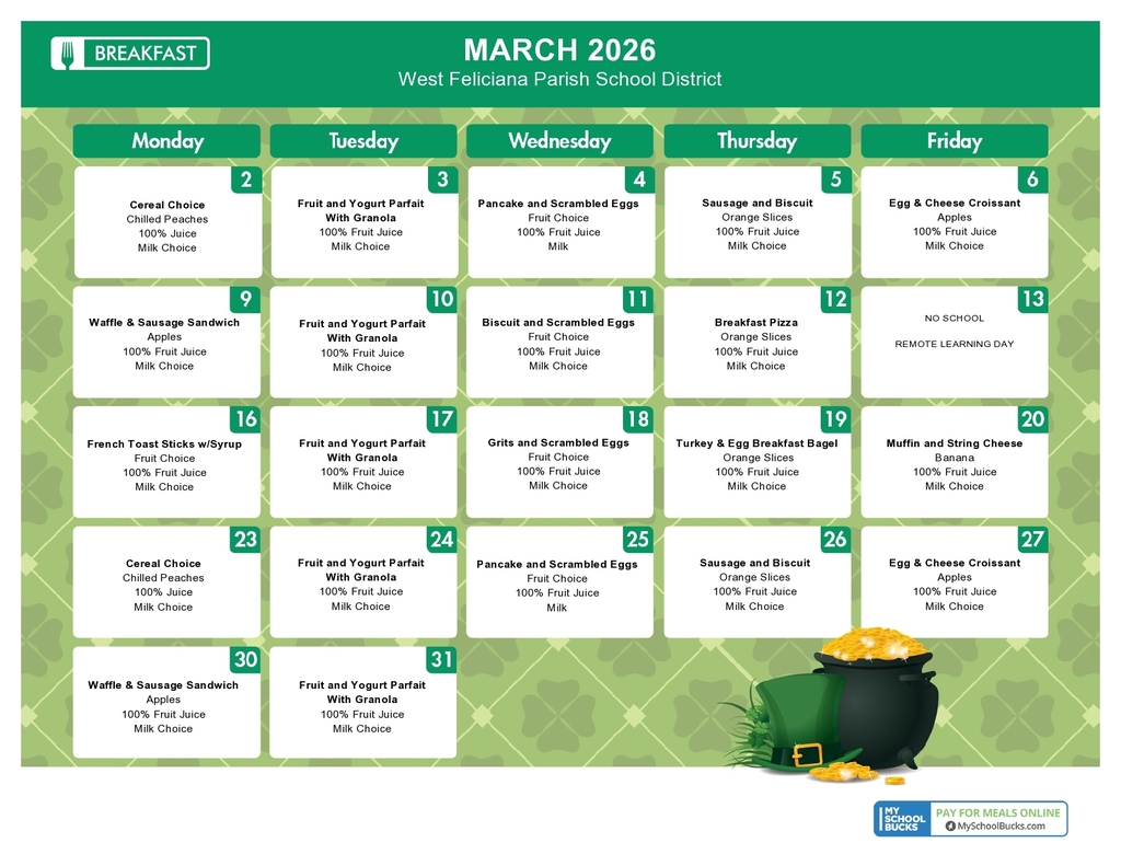 WFHS March Menus 🍀✨