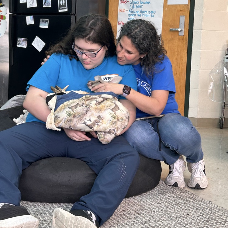 student holds a baby kangaroo