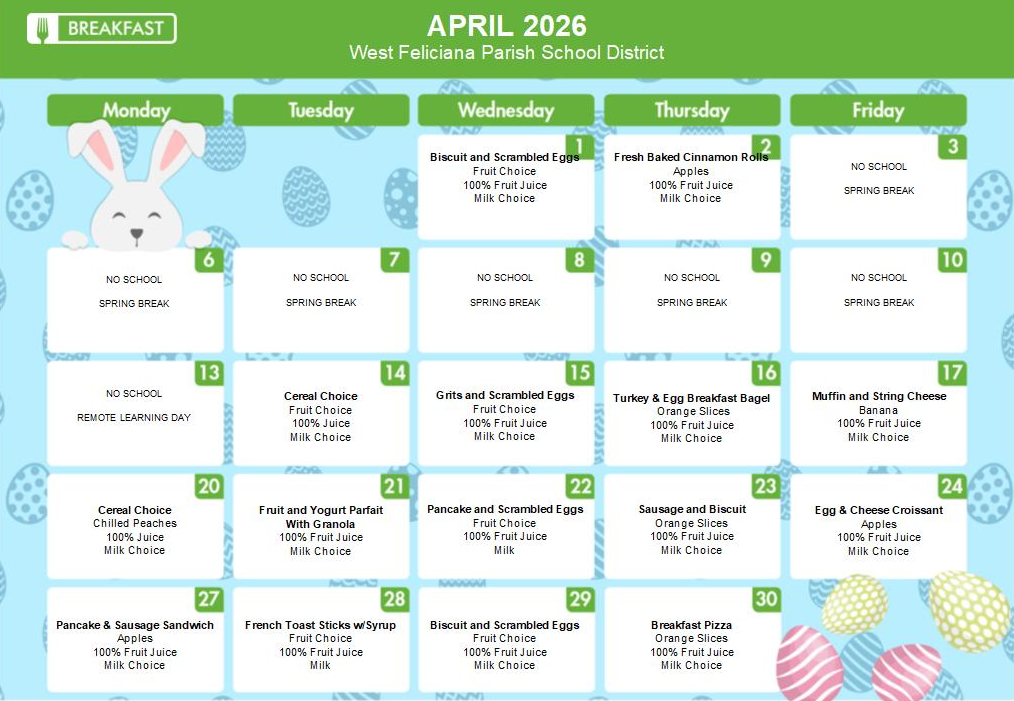April Breakfast & Lunch Menus 🍔🍗