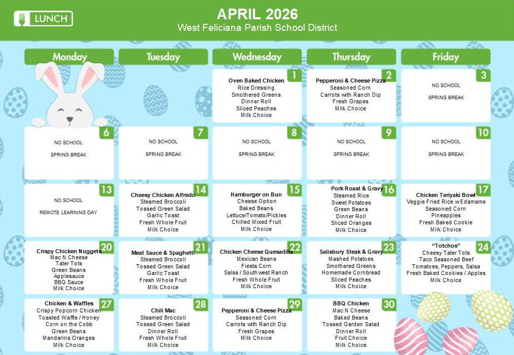 April Breakfast & Lunch Menus 🍔🍗