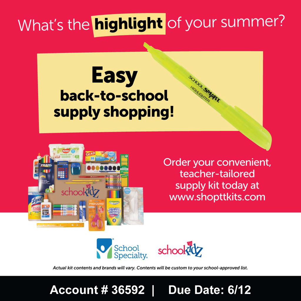 Buy your school supply kit today at www.shopttkits.com. Enter code 36592