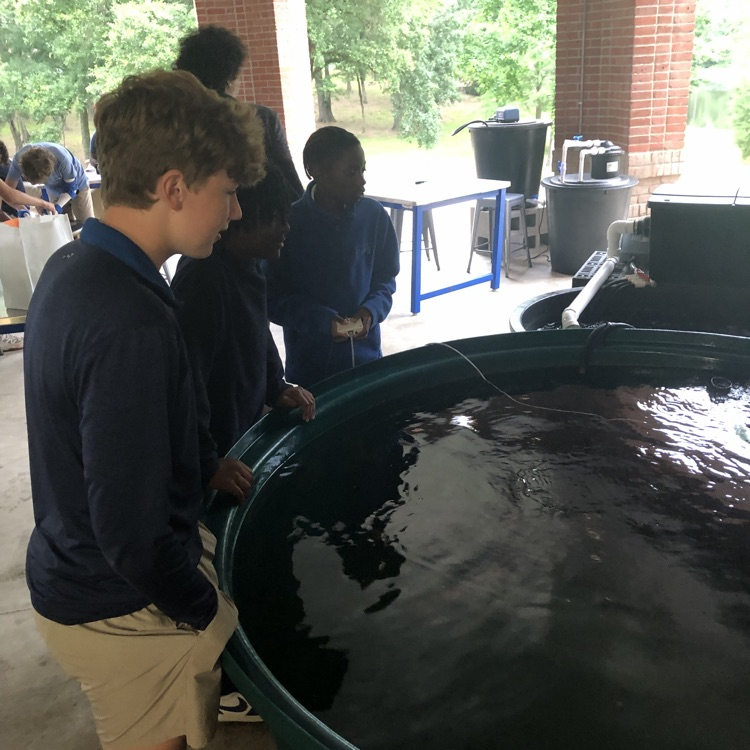 students with pond 