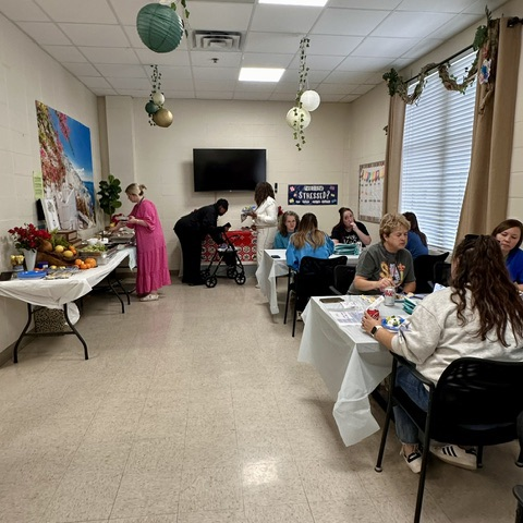 staff enjoy a meal