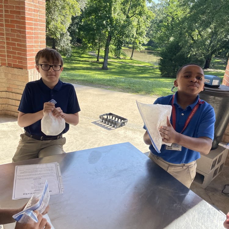 students make ice cream in science class