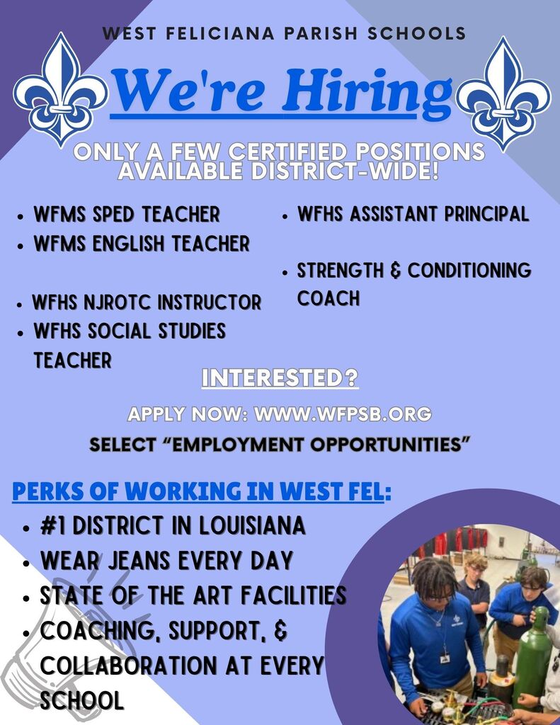 We're hiring graphic. Positions advertised: SPED teacher, ELA teacher