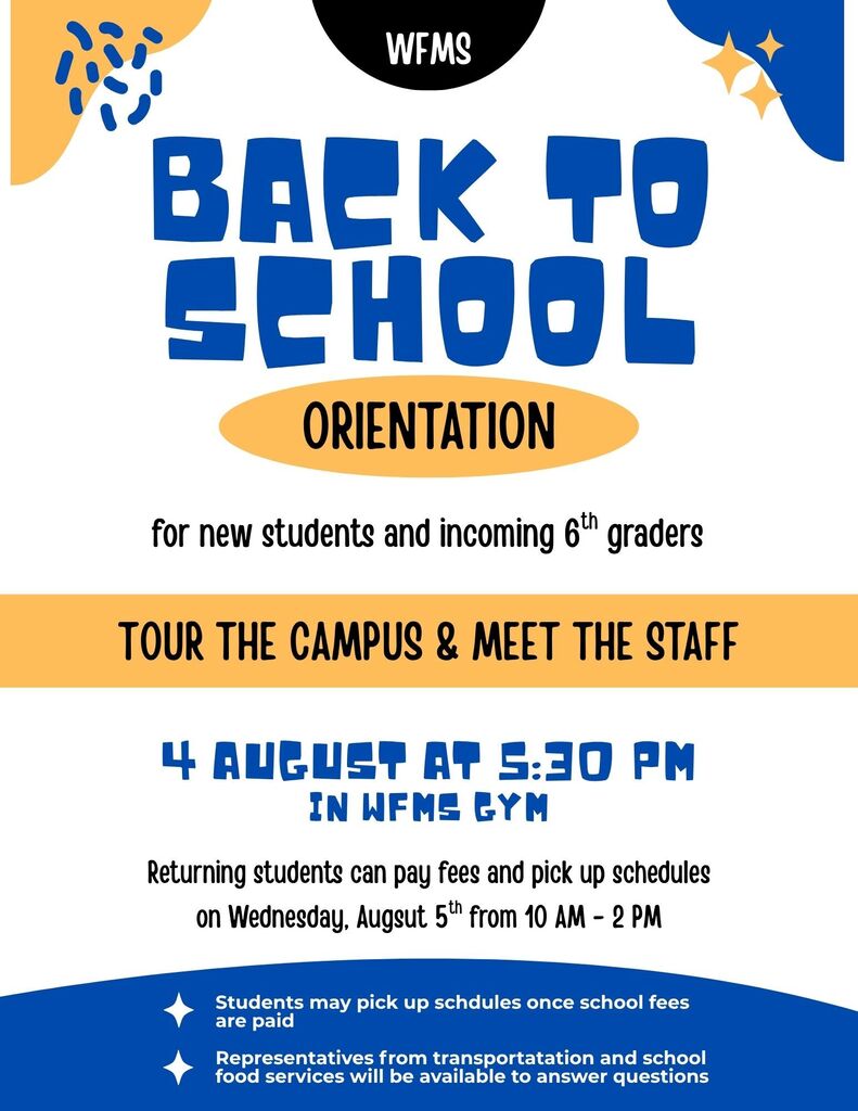 New Student Orientation is August 4th @ 5:30 PM