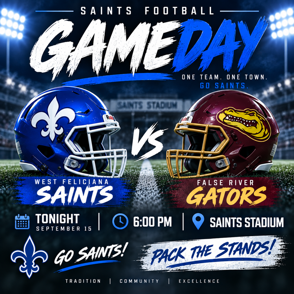 Saints Vs. Gators at 6:00 PM tonight at Saints Stadium
