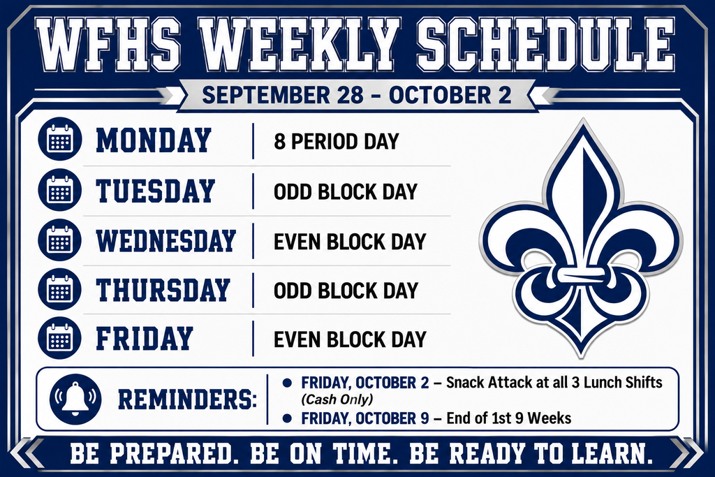 WFHS Weekly Schedule | September 28–October 2