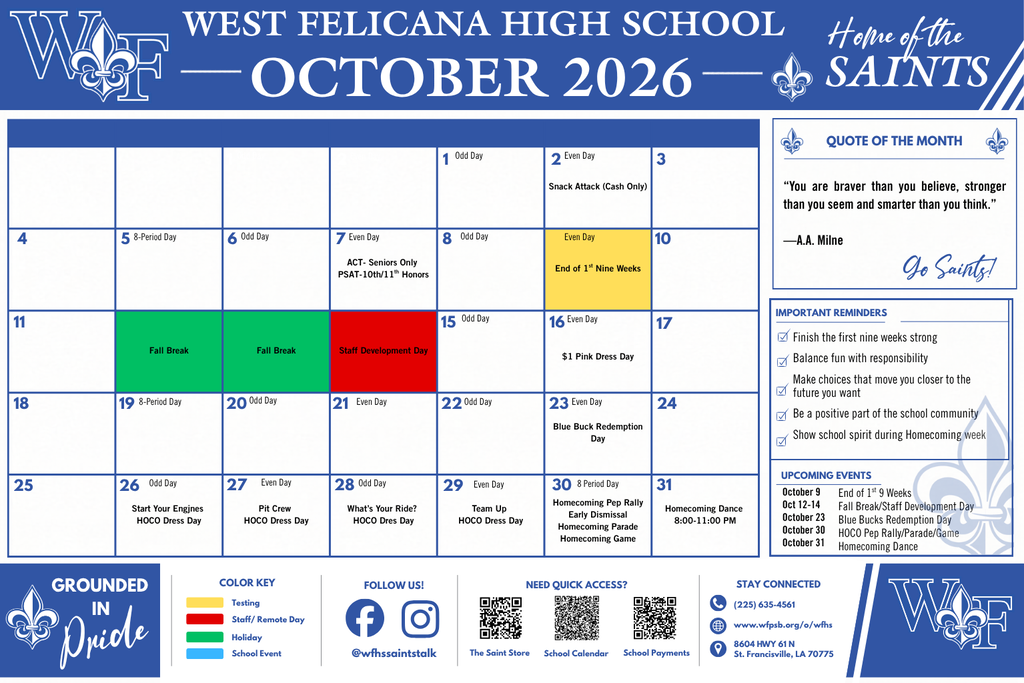 October at WFHS is packed with important dates and Saints spirit!