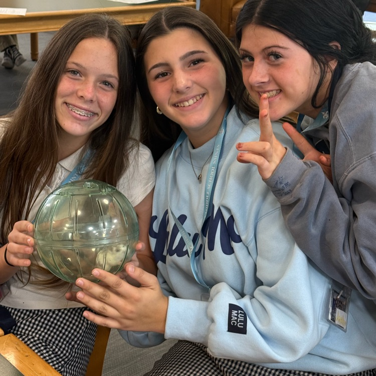 students hold a hamster in a ball