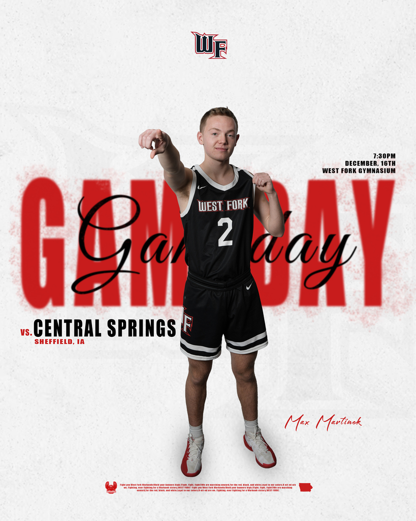 It’s Game Day! West Fork takes on Central Springs at 7:30pm. See you there! 🏀