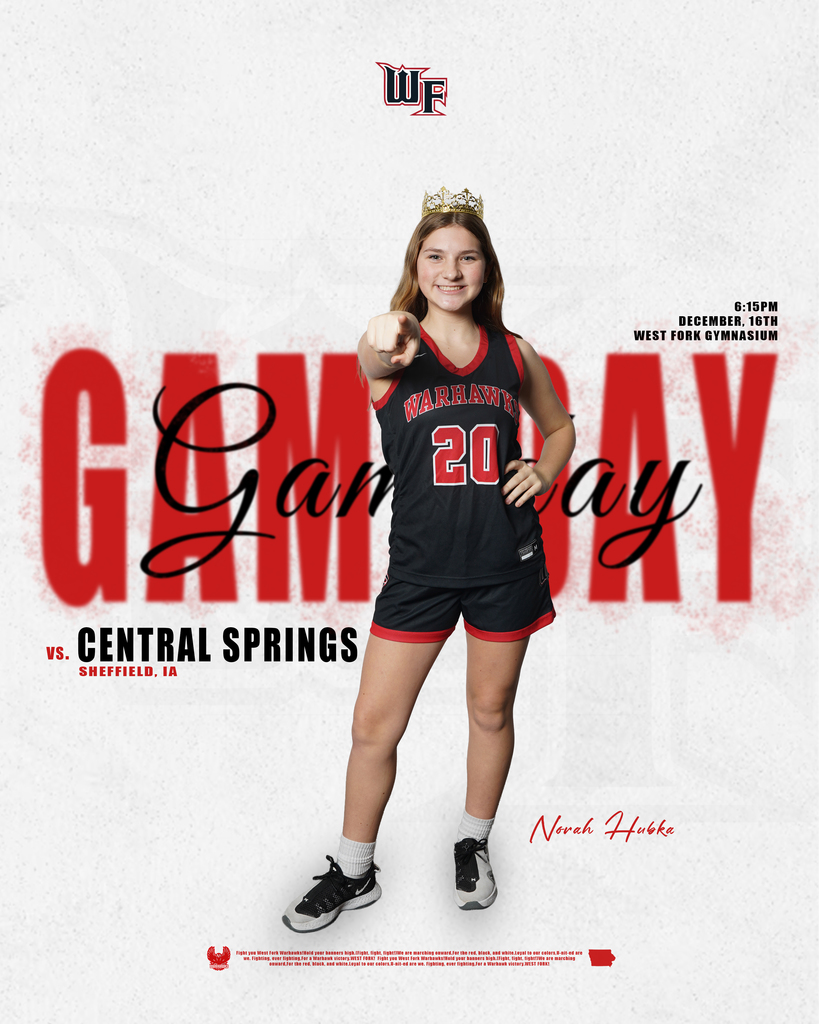 It’s Game Day! West Fork takes on Central Springs at 6:15 pm. See you there! 🏀