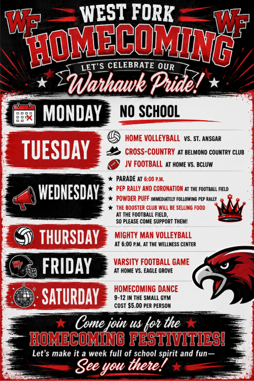 Come take part in our Homecoming activities the week of September 8-11.