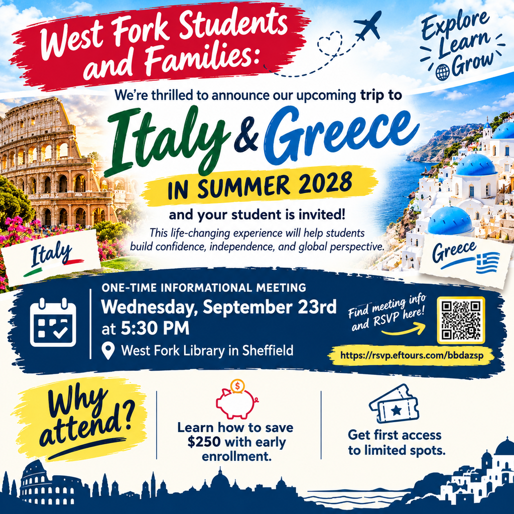 Informational Meeting on Wednesay, Sept. 23rd at 5:30 in the West Fork Media Center? Don't miss out!