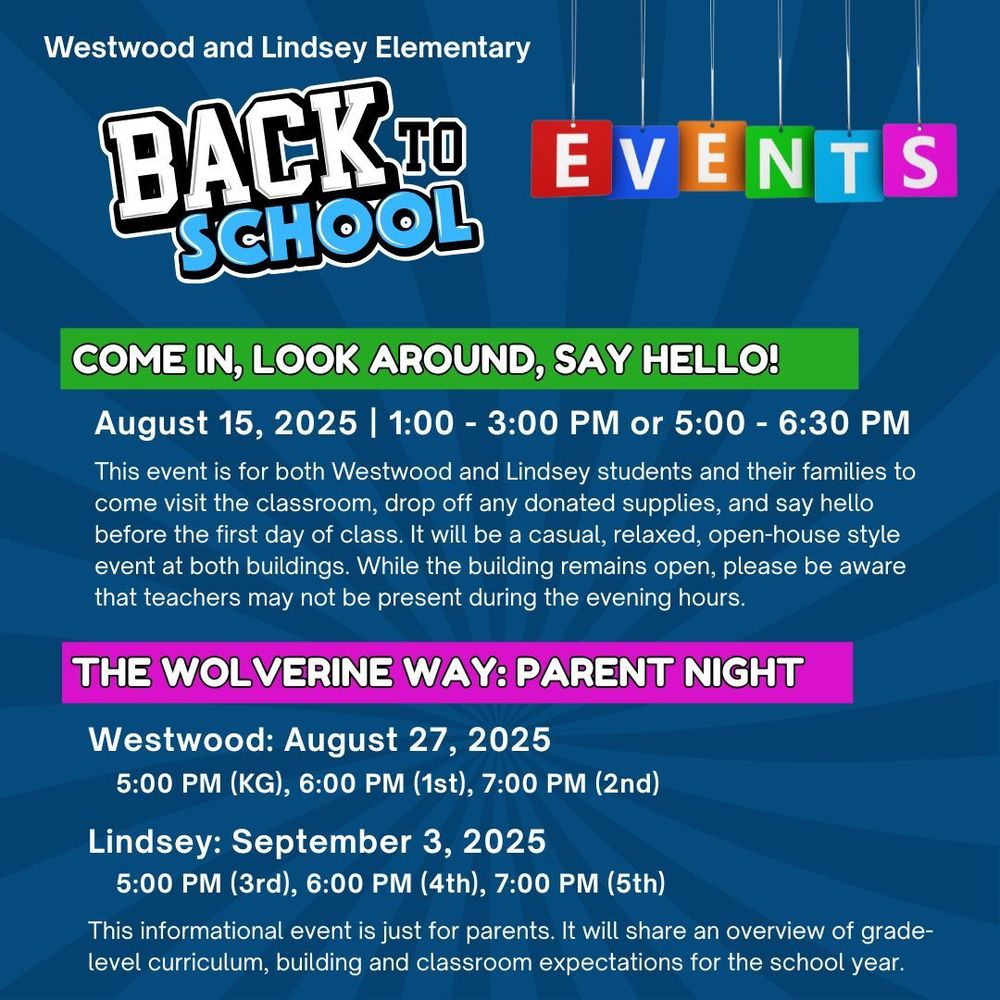 Westwood and Lindsey Back to School Events