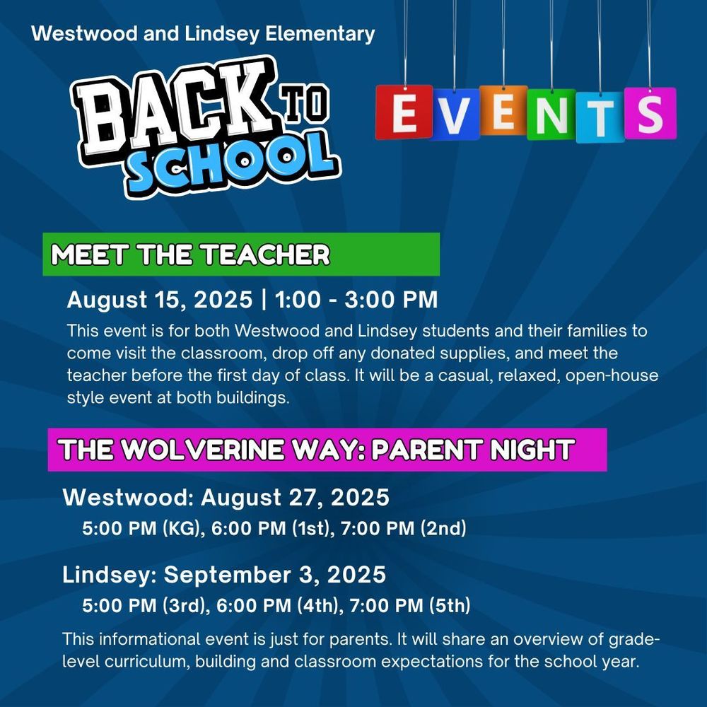 Westwood and Lindsey Back to School Events