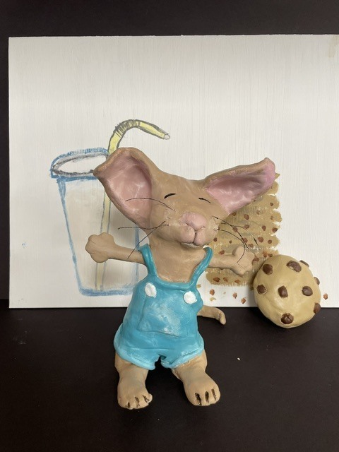 Mouse and Cookie clay sculpture