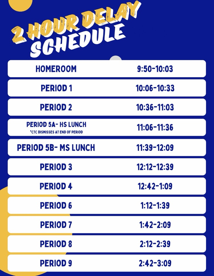 2 hour delay bell schedule MS/HS