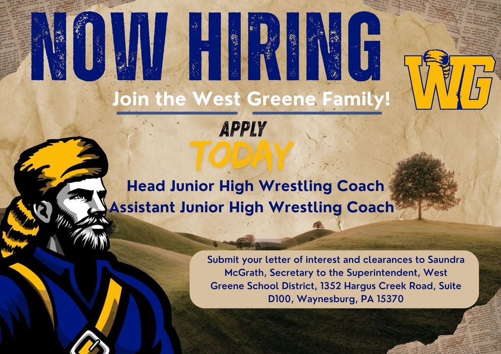 Now hiring - Head and Assistant Junior High Wrestling coaches