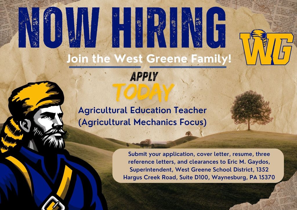 Now hiring: Agricultural Education Teacher with an Ag Mechanics focus. 
