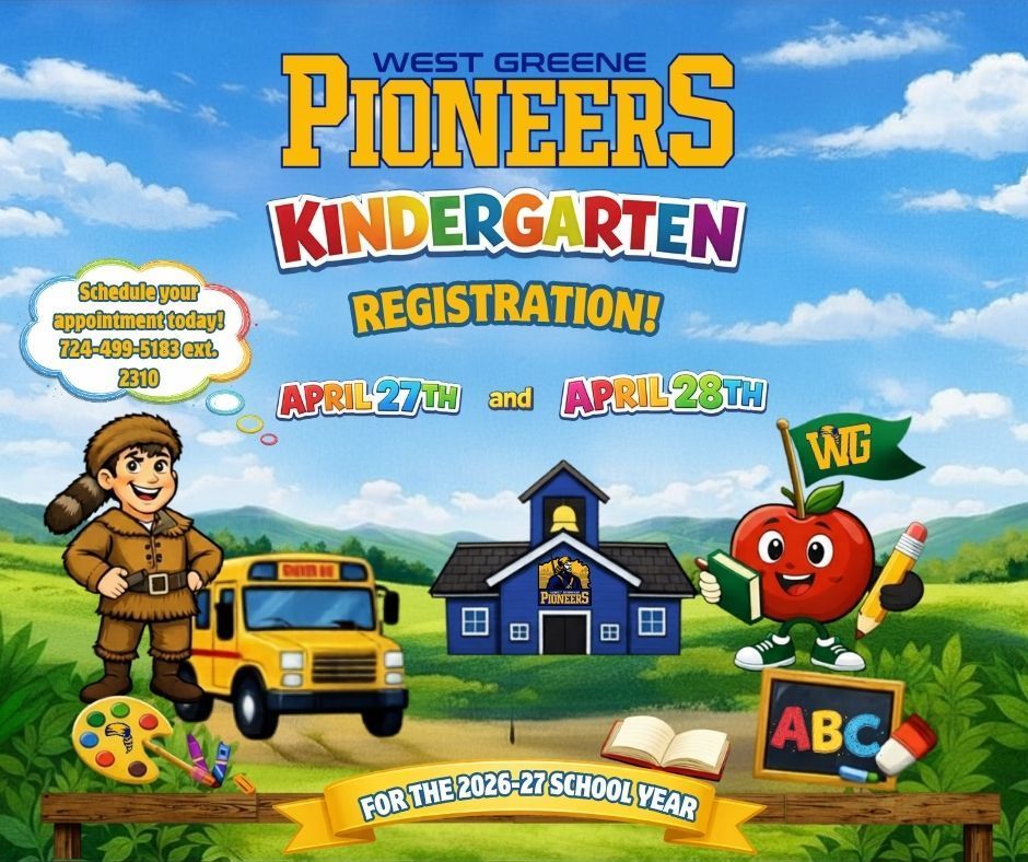 West Greene Kindergarten Registration is April 27th and 28th. Schedule your appointment with the elementary office today. 