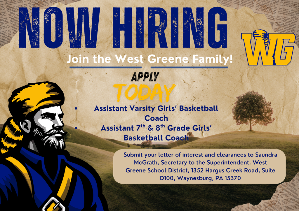 We are hiring an Assistance Varsity Girls' Basketball coach and an Assistant 7th and 8th grade girls basketball coach.