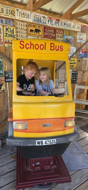 Two students in Mrs. Rohrer's classroom enjoyed riding the school bus ride at Blessed Valley Lodging.