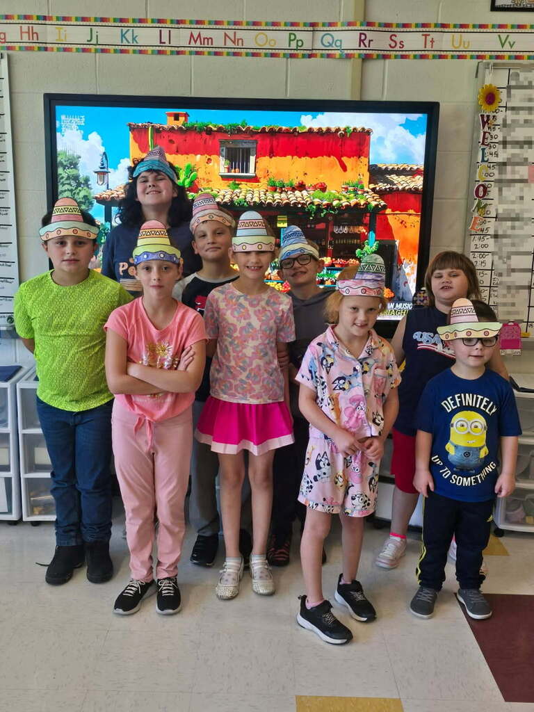 Students in Mrs. Rohrer's class celebrate National Quesadilla Day on September 25th with Mexican sombreros.