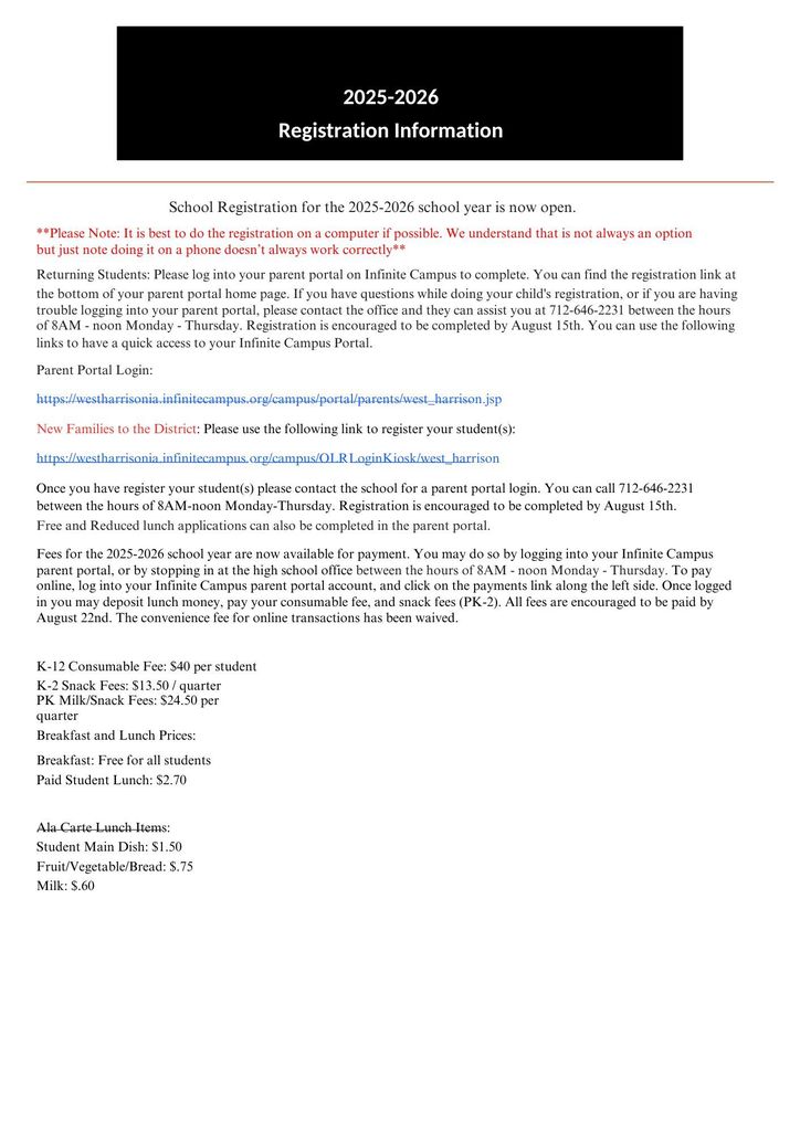 2025 2026 Registration Information