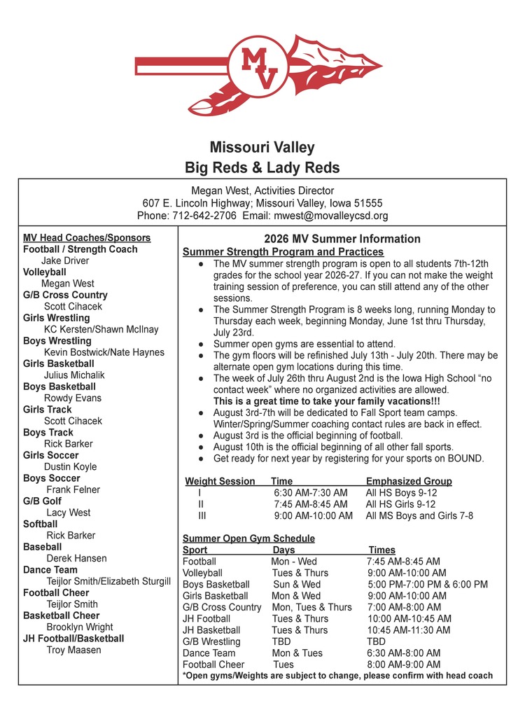 MV Summer Schedule