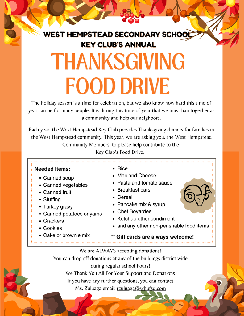 Key Club Thanksgiving Food Drive Flyer