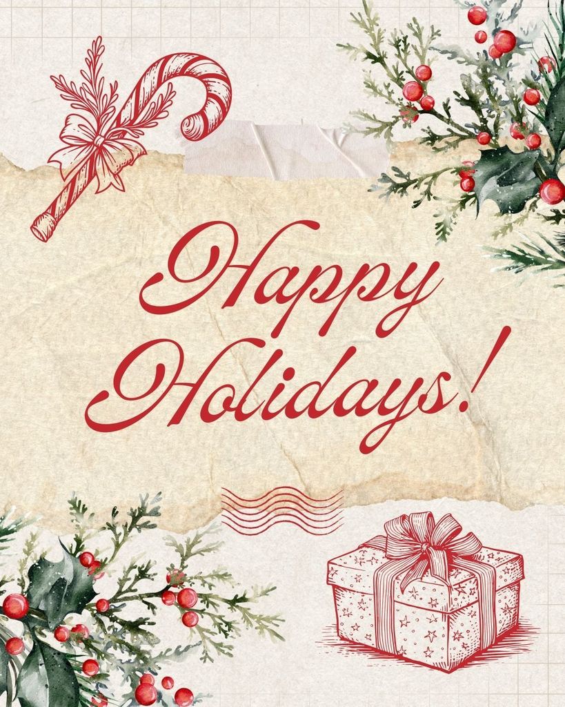 Graphic that reads Happy Holidays!