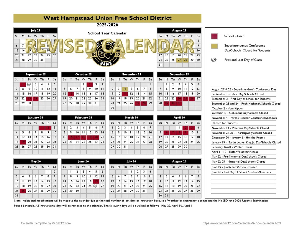 Revised Calendar 2025-2026