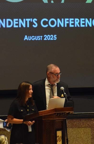 Dina Reilly, the assistant superintendent for curriculum and instruction, and Superintendent of Schools Dan Rehman addressed all of the staff members in the secondary school’s auditorium. 