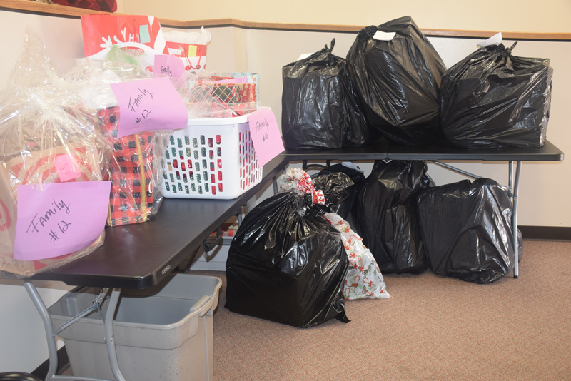 bags of gifts in a room