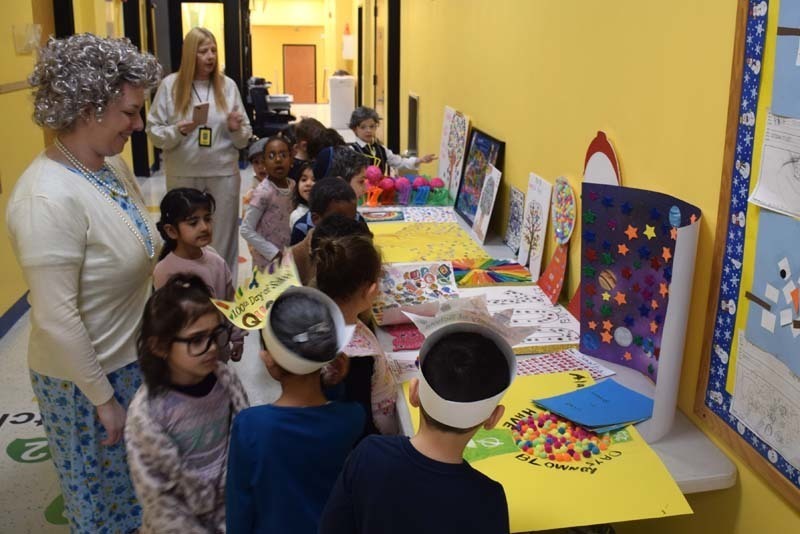 Chestnut Street School Principal Dr. Lisa Minicozzi joined kindergartners in celebrating 100 days of learning on Feb. 11. 