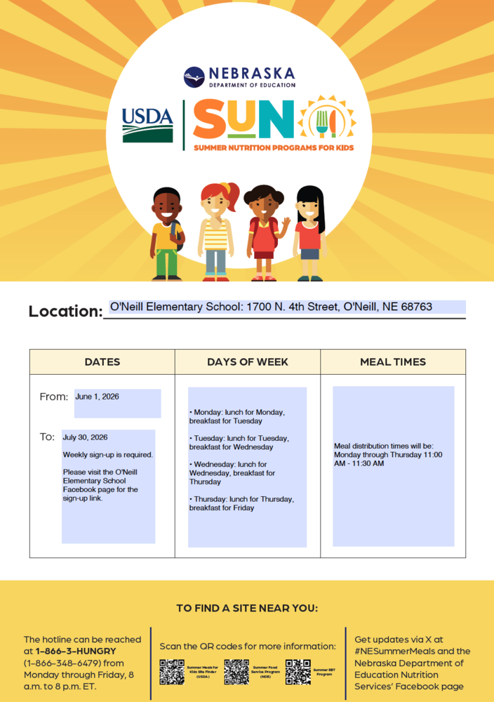 Summer Food Service Program in O'Neill; English Form