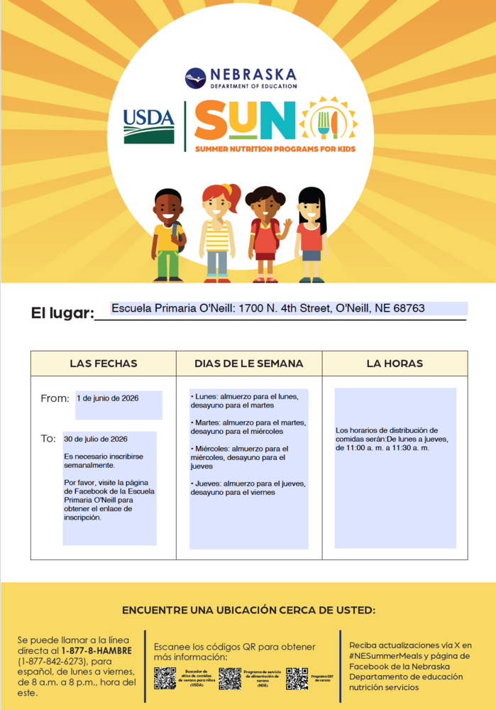 Summer Food Program service  in O'Neill. Spanish Form