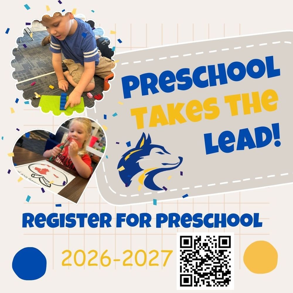 Preschool Registration for 2026-2027. QR Code on image. 